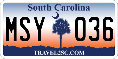 SC license plate MSY036