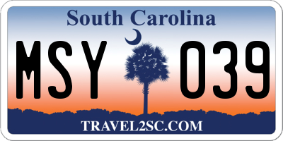 SC license plate MSY039