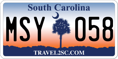 SC license plate MSY058