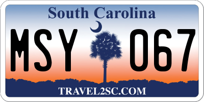 SC license plate MSY067