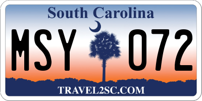 SC license plate MSY072