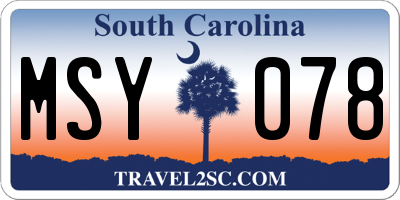 SC license plate MSY078