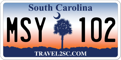 SC license plate MSY102