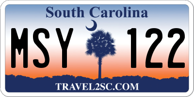 SC license plate MSY122