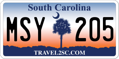SC license plate MSY205
