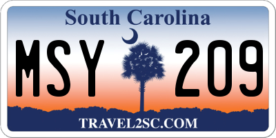 SC license plate MSY209