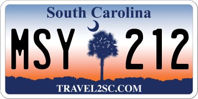 SC license plate MSY212