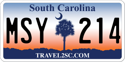SC license plate MSY214
