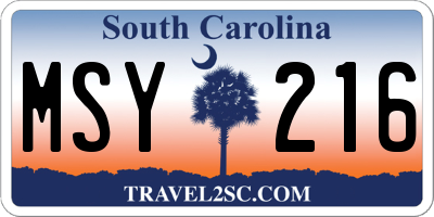 SC license plate MSY216