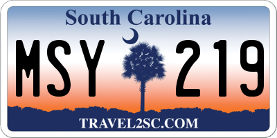 SC license plate MSY219