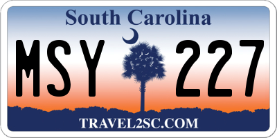 SC license plate MSY227