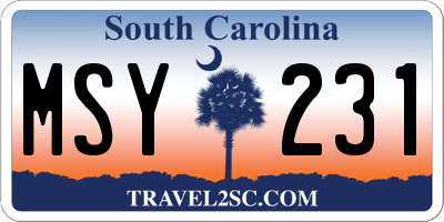 SC license plate MSY231