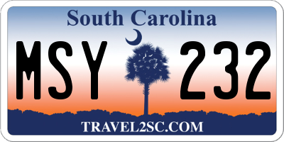 SC license plate MSY232