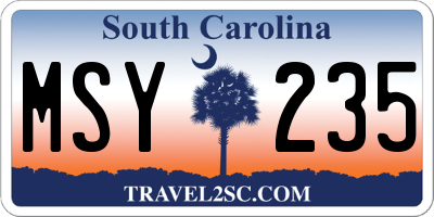 SC license plate MSY235