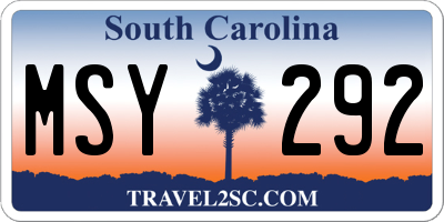 SC license plate MSY292