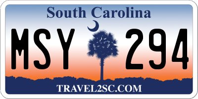 SC license plate MSY294