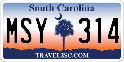 SC license plate MSY314