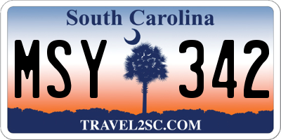 SC license plate MSY342