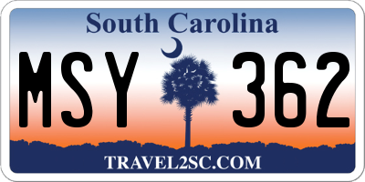 SC license plate MSY362