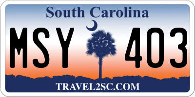 SC license plate MSY403