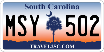 SC license plate MSY502
