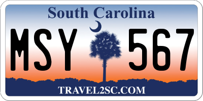 SC license plate MSY567