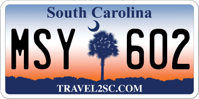 SC license plate MSY602