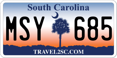 SC license plate MSY685