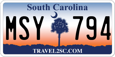 SC license plate MSY794