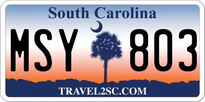 SC license plate MSY803