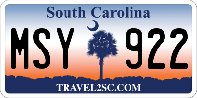 SC license plate MSY922