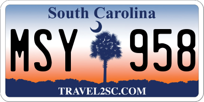 SC license plate MSY958