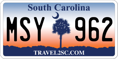 SC license plate MSY962