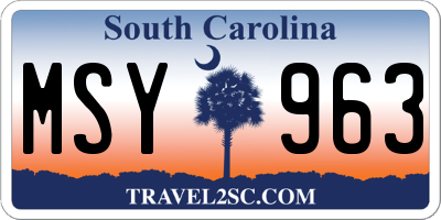 SC license plate MSY963