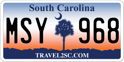 SC license plate MSY968