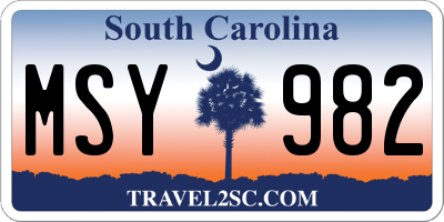 SC license plate MSY982