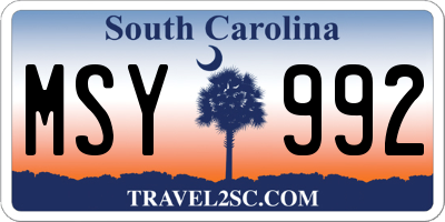 SC license plate MSY992