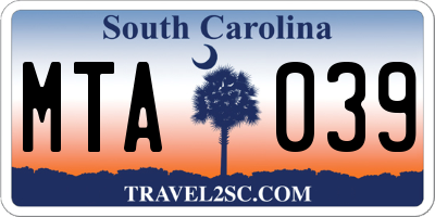 SC license plate MTA039