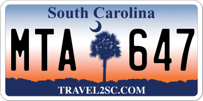 SC license plate MTA647