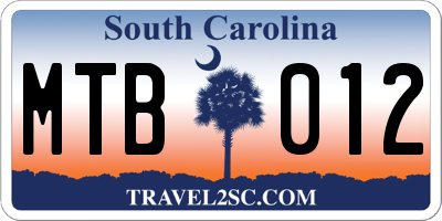 SC license plate MTB012