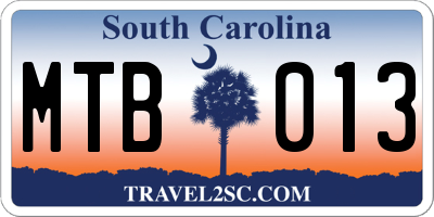 SC license plate MTB013