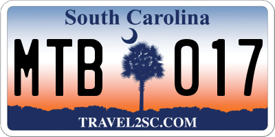 SC license plate MTB017