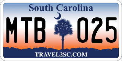SC license plate MTB025