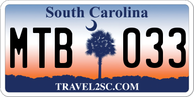 SC license plate MTB033