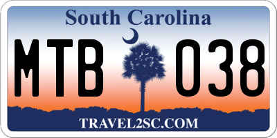 SC license plate MTB038