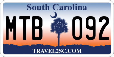 SC license plate MTB092