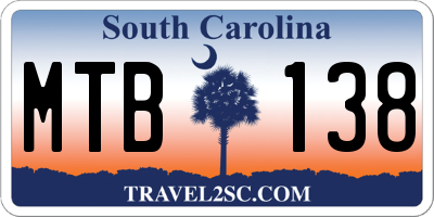SC license plate MTB138