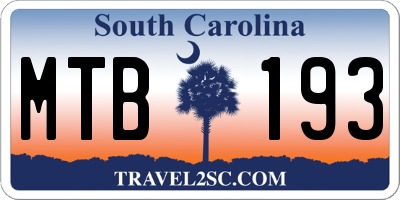 SC license plate MTB193