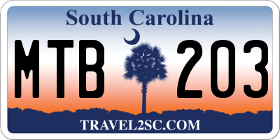 SC license plate MTB203