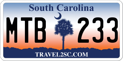 SC license plate MTB233